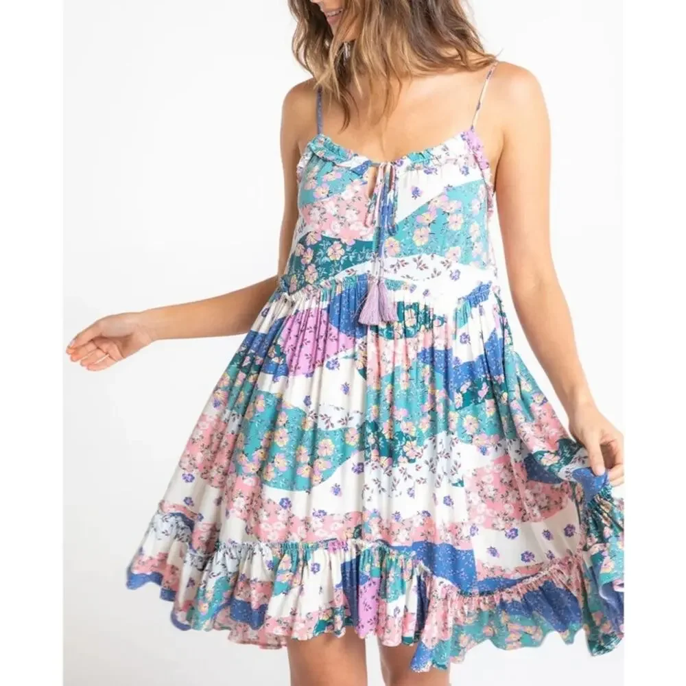 Lovestitch Sammy Mini Dress SZ Large Floral Tiered Boho Ruffles - Picture 4 of 13